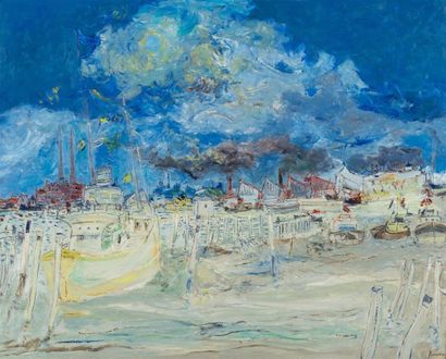 null Jean FUSARO (né en 1925) "Envolée de nuages sur Ostende" Huile sur toile signée...