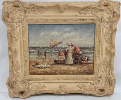 null ECOLE FRANCAISE FIN XIXe "Bord de mer en Normandie" Huile sur panneau, Monogrammé...