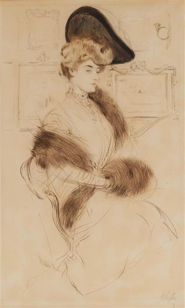 null Paul César HELLEU (1859-1927) Madame Marguerite Labady assise, tenant son manchon....