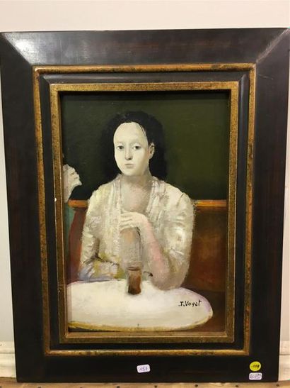 null Jacques VOYET (1927-2010) « Femme au verre » Huile sur panneau, signée en bas...