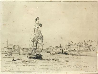 null Johan-Barthold JONDKING (1819-18891)
"Soleil couchant, port d'anvers, 1868"
Eau-forte...