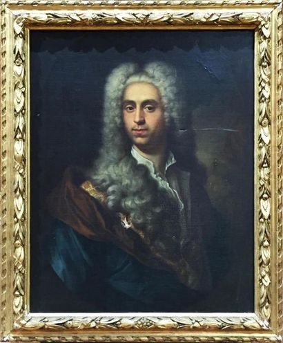 null ECOLE FRANCAISE du XVIIIe "Portrait d'homme à la perruque et chemisier blanc"...