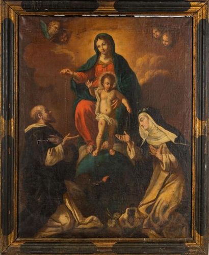 null Ecole BOLONAISE de la fin du XVIIe siècle, «Vierge à l'Enfant entourée de deux...