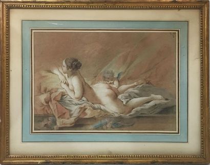 null D'après François BOUCHER (1703-1770) "Jeune femme allanguie et angelot" Dessin...