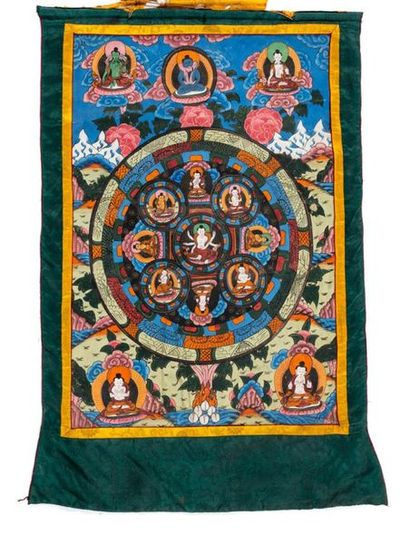 null INDE. Thangka représentant le mandala de Mahapratisara, panthéon bouddhique...
