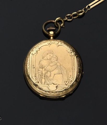 null MONTRE DE COL en or jaune gravée au dos d'une Vierge à l'enfant ( dans l'esprit...