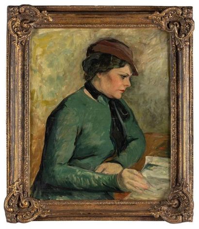 null Emile Othon FRIESZ (1879-1949), Femme au journal, huile sur toile, signée monogramme...
