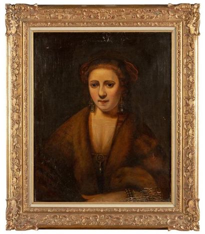 null ECOLE HOLLANDAISE du XIXe, Portrait de jeune femme, huile sur toile, marque...