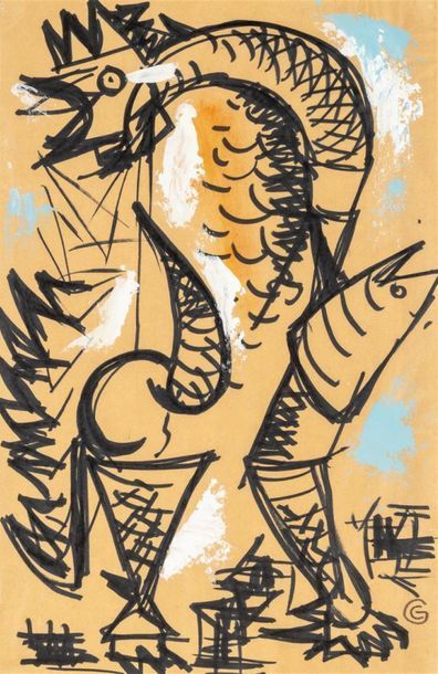 null GIO COLUCCI (1892-1974) : " Les poissons ". Technique mixte sur papier. Signée...