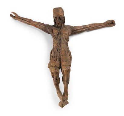 null ECOLE ESPAGNOLE «Important Christ» en bois sculpté. Travail ancien. 122 x 105...
