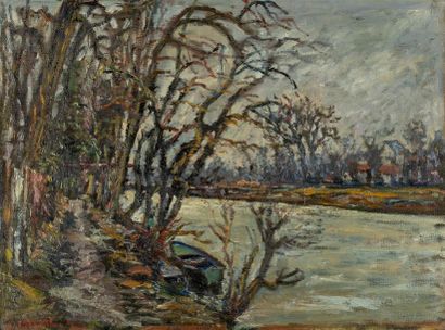null Fernand LAVAL (1886-1966) "Bord de l'Oise" Huile sur toile, signée en bas à...
