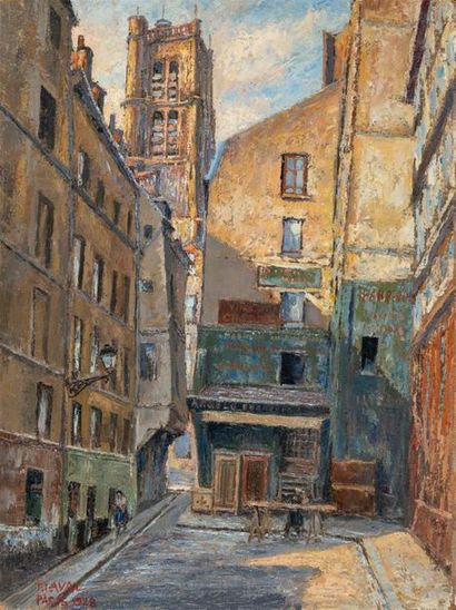 null Fernand LAVAL (1886-1966) "Paris, L'église près de la ruelle, 1928" Huile sur...