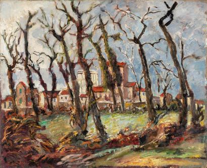 null Fernand LAVAL (1886-1966) "Zone rouge à Nanterre" Huile sur toile signée en...
