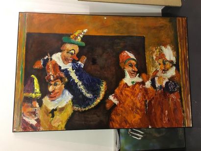 null David AZUZ (1942-2014) 
« Marionnettes » Huile sur toile, signée en bas à droite...