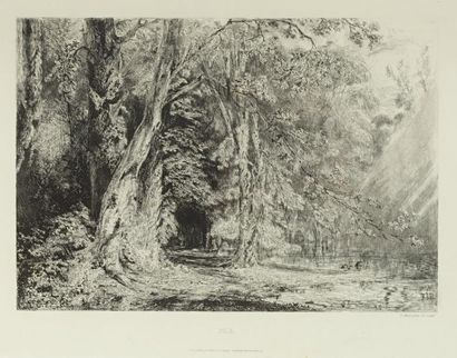 HUET Paul (1803-1869) «Le chemin dans la forêt» Eau forte. 25,5 x 37,5 cm (à la cuvette)....