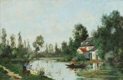 PERAIRE Paul Emmanuel (1829-1893) «La Fauvette à Villiers sur Marne» Huile sur panneau,...