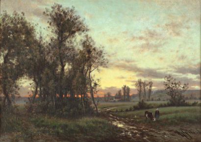 GITTARD Alexandre (1832-1904) «Vachère sur le chemin» Huile sur toile, signée en...