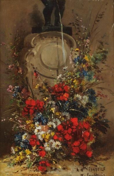 CAUCHOIS Eugène Henri (1850-1911) «Un bouquet bien arrosé» Huile sur panneau, signée...