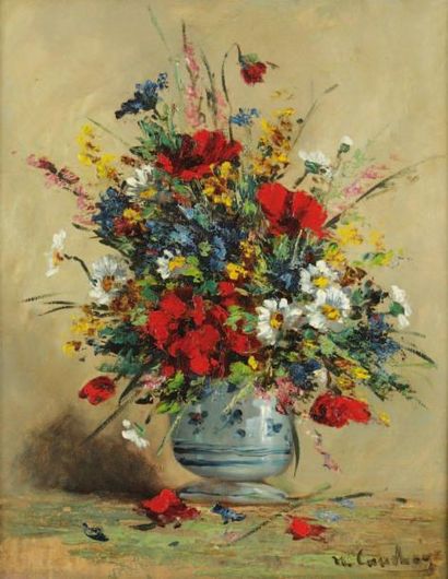 CAUCHOIS Eugène Henri (1850-1911) «Bouquet tricolore» Huile sur toile, signée en...