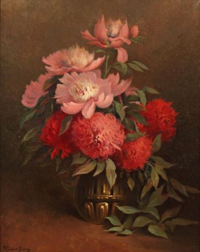 GUERIN Thérèse (1861-1933) «Bouquet de pivoines» Huile sur toile, signée en bas à...