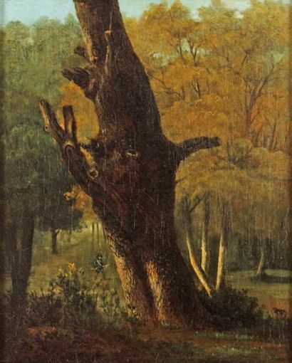 BRUANDET Lazare (1755-1804) «Garde-chasse et son chien en forêt de Fontainebleau»...