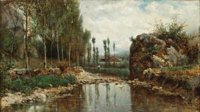 APPIAN Adolphe (1818-1898) «Le ruisseau» Huile sur toile (rentoilée), signée en bas...