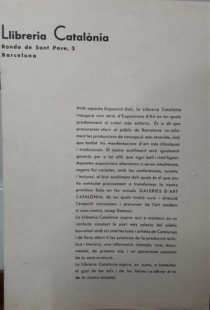 null [Salvador DALI]
Catalogue d'Exposition. 
Barcelona, Galerie d'Art Catalonia,...