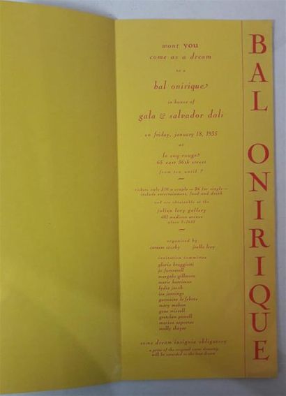 null [Salvador DALI]
Bal Onirique. Programme d'exposition. 
New York, 1935, in-8...