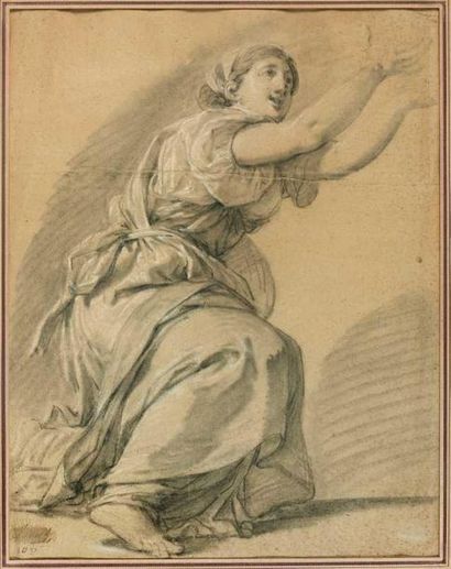 ECOLE FRANÇAISE du XVIIIème siècle « Femme implorante » Pierre noire et craie sur...