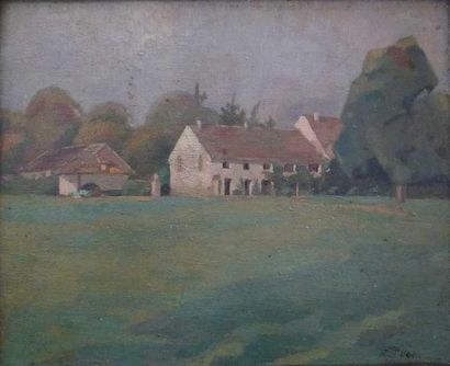 Paul VERA (1882-1957) "Paysage à la maison" Huile sur panneau, signée et datée 1915...