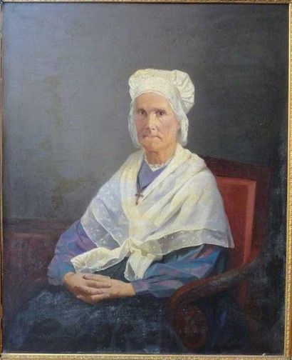 ECOLE FRANCAISE DE LA FIN DU XIXème SIECLE "Portrait de femme" Huile sur toile. 80,5...