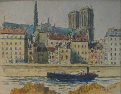 M. SPORCK (XIXè-XXème siècle) "Quai Notre Dame" Aquarelle signée en bas à droite....
