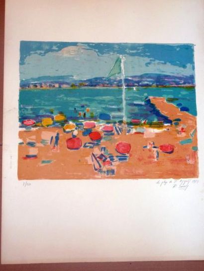 Robert SAVARY (1920-2000) La plage de St Aygulf
Lithographie, signée, titrée et datée...