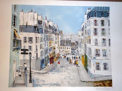Jacques BOUYSSOU (1926-1997) Animation rue Lepic
Lithographie, signée en bas à droite,...