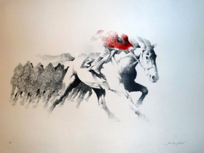 Jean -Louis GUITARD (1945) Course de chevaux
Lithographie, signée en bas à droite,...