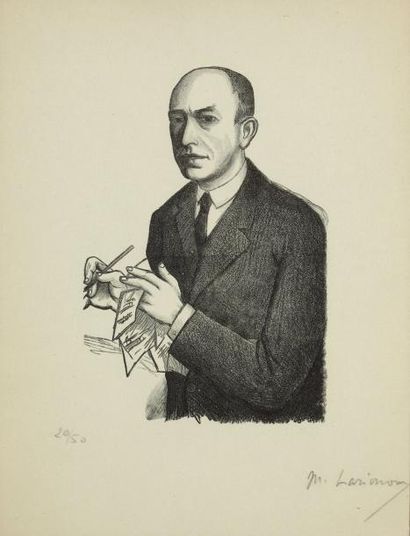 Mikhail LARIONOV (1881-1964) « Portrait de Manuel De Falla », Lithographie,signé...