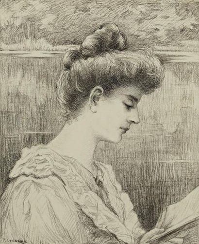 Paul Emmanuel LEGRAND (1860-1936) « La Lectrice », Pointe sèche, signé en bas à gauche,...