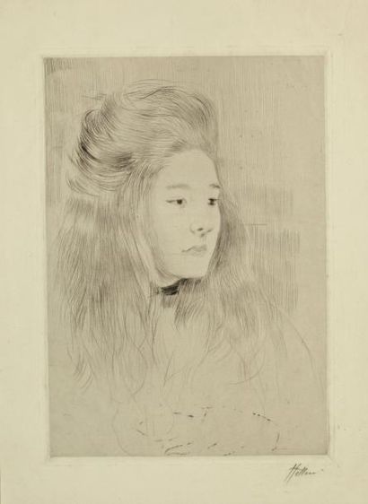 Paul César HELLEU (1859-1927) « Portrait d'Helen Helleu », Pointe sèche, signé en...