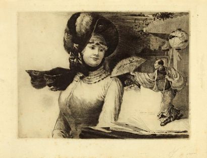 Henry SOMM (1844-1907) « Femme à l'Asiate », Estampe , signé en bas à droite.23 x...