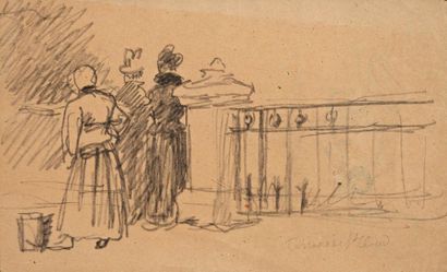 François Joseph GUIGUET (1860-1937) « Terrasse de St Cloud animée », Dessin à la...