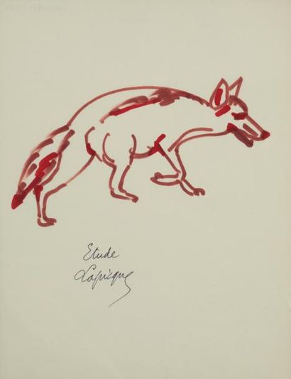 Charles LAPICQUE(1898-1988) « Etude de loup », feutres, signé en bas à gauche, 26...