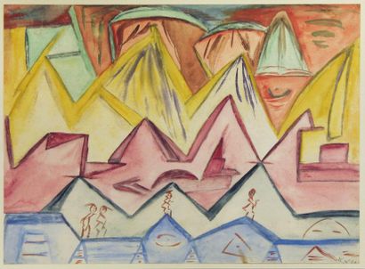 Jeanne KOSNIK-KLOSS (1892-1966) « Paysage », Aquarelle sur papier, monogrammée en...