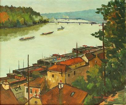 Jacques BOUYSSOU (1926-1997) « La Seine à Conflans », Huile sur toile, signée en...