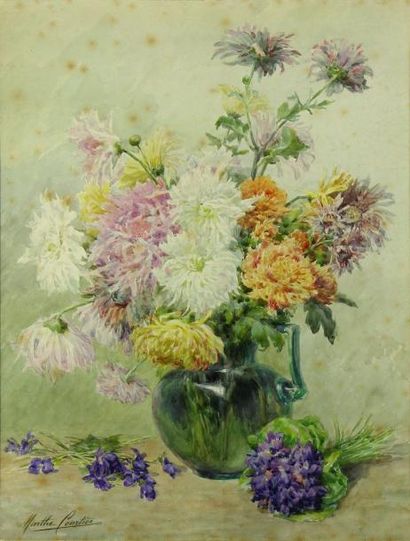 Marthe COURTIER (XIX) « Bouquet de fleurs », Aquarelle, signée en bas à droite, 60...