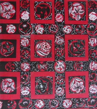 Raoul DUFY (-1877-1953) « Fleurs dans les carreaux sur fond rouge », Gouache, circa...
