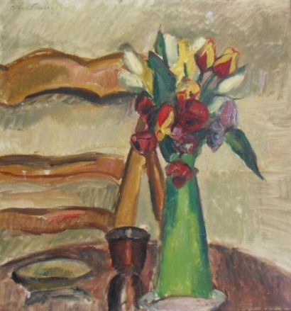 Emile Othon FRIESZ (1879-1949) « Nature morte aux tulipes », Huile sur toile, signée...
