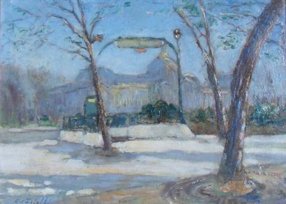 Clement CASTELLI (1870-1959) « Métro des Champs-Elysées et le Grand Palais », Huile...