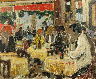 Marko STUPAR (né en 1936) « Paris, le Café de la Paix -1984 », Huile sur toile, signée...