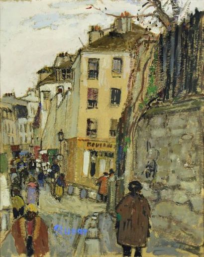 Marko STUPAR (né en 1936) « Paris, rue Norvins à Montmartre », Gouache, signée en...