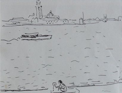 Albert MARQUET (1875-1947) « Mère et enfant assis devant la lagune, San Giorgio au...